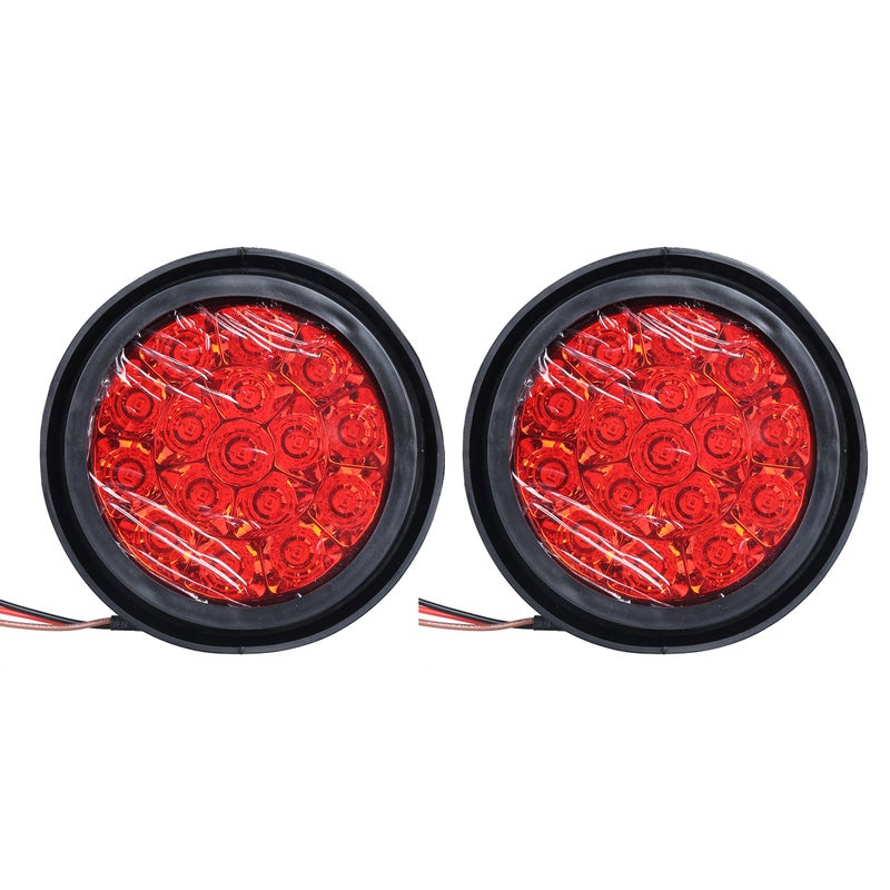 auovo 4" Round led Trailer Lights with Rubber Grommet 12/24V RED 16LED Waterproof Brake/Stop/Turn Tail Marker Light/Lamp for RV Trucks Trailer(2 Pcs) - Image 2